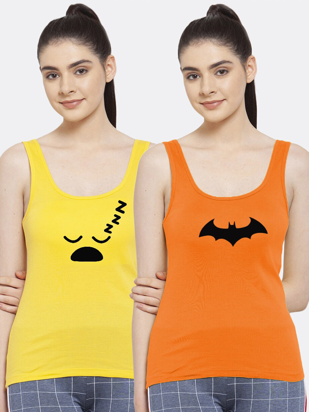Friskers Women Pack of 2 Graphic Printed Pure Cotton Tank Top