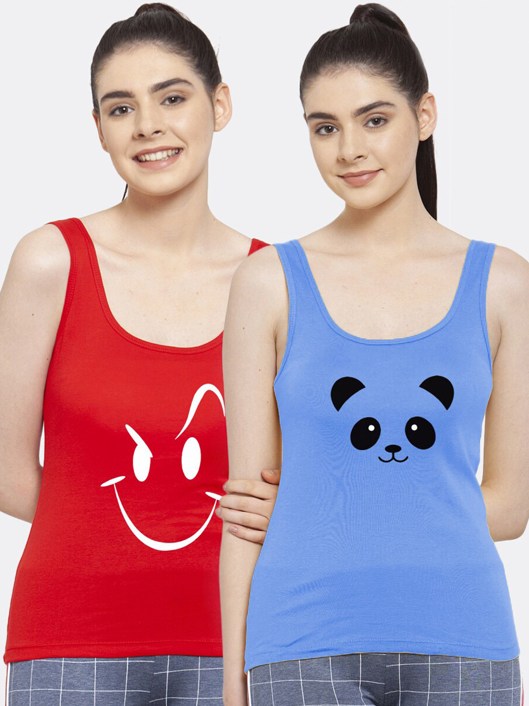 Friskers Red & Blue Graphic Printed Pure Cotton Tank Top