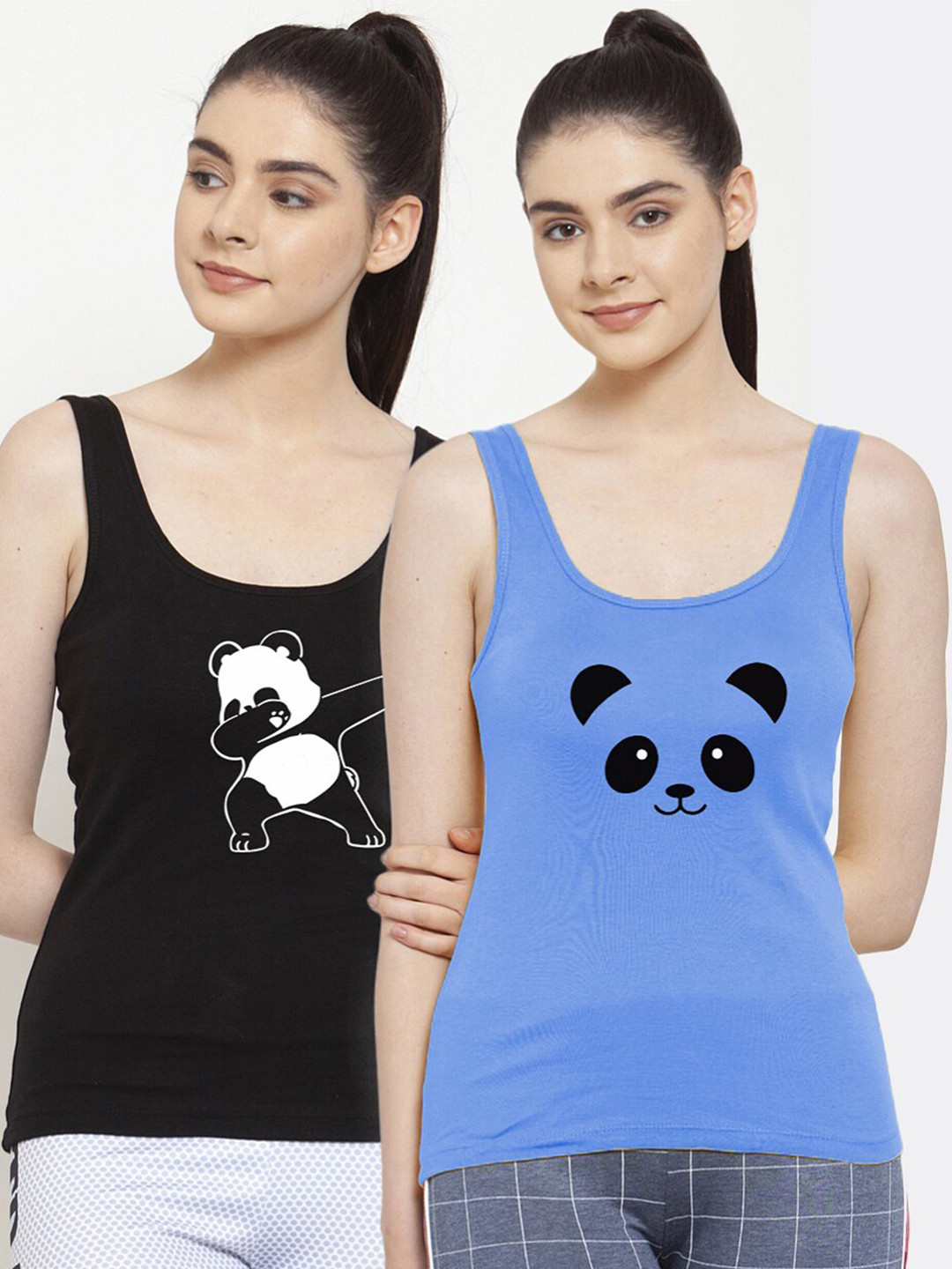 Friskers Pack Of 2 Black & Turquoise Blue Tank Top
