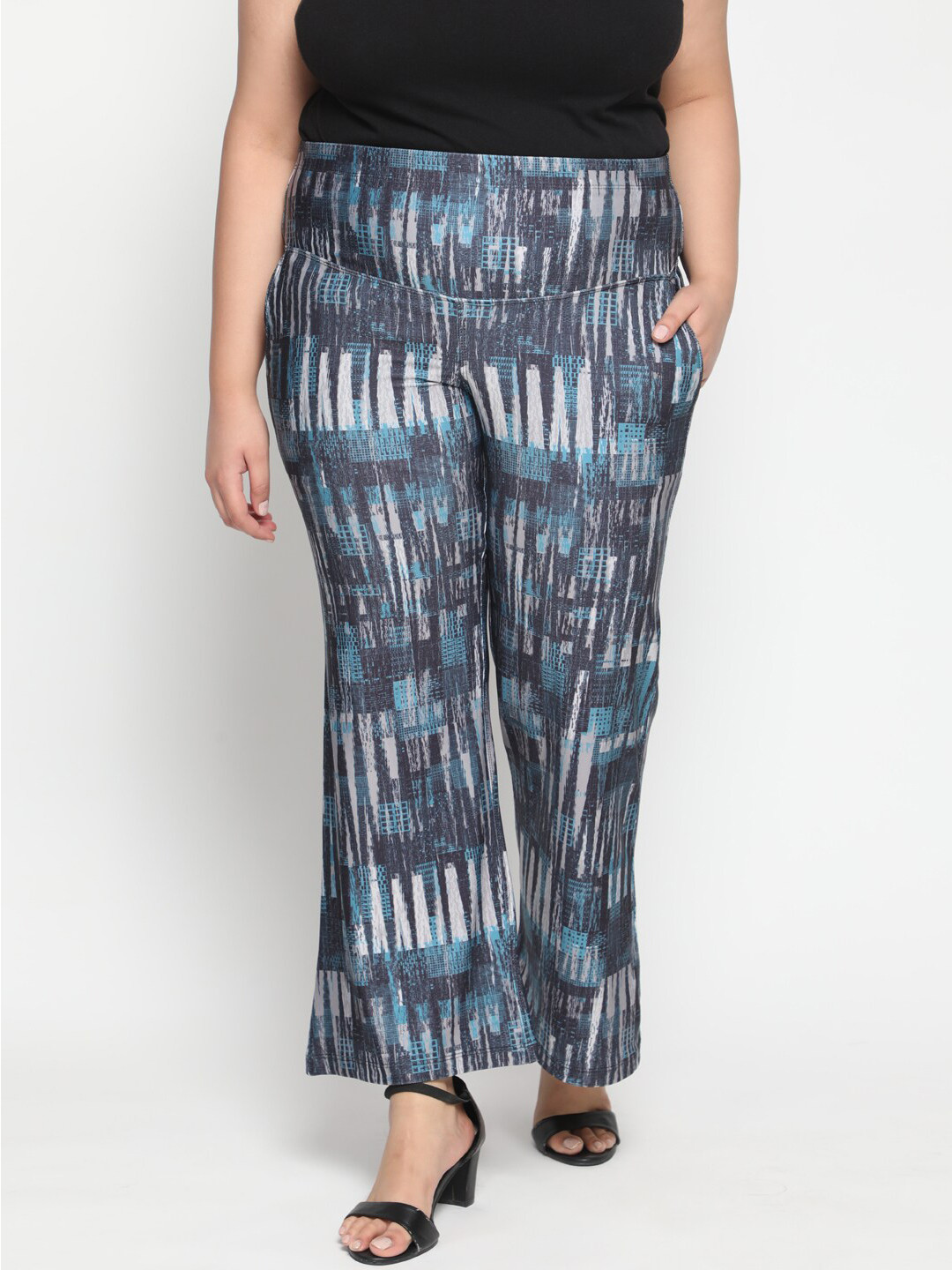 Amydus Women Plus Size Indigo Printed Bootcut Pants