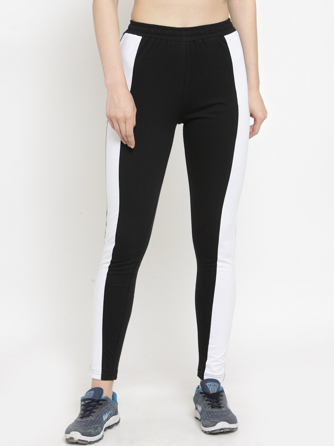 Boston Club Women Black& White Solid Pure Cotton Track Pants