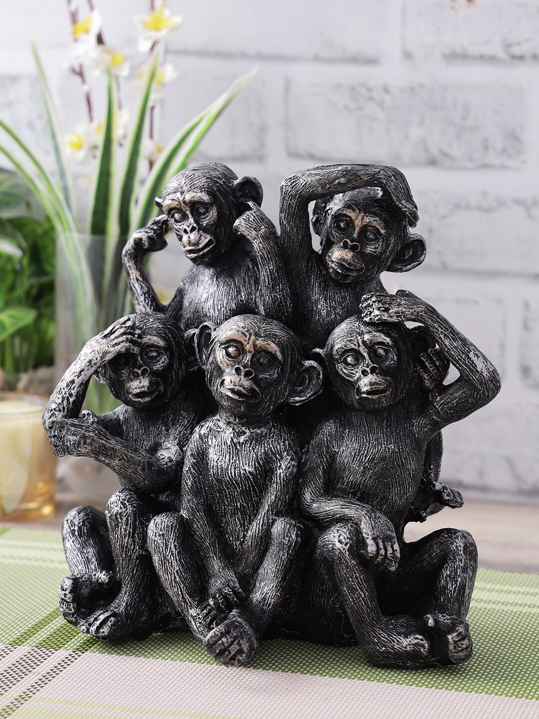 CraftVatika Black Handcrafted Monkey Statue Showpiece