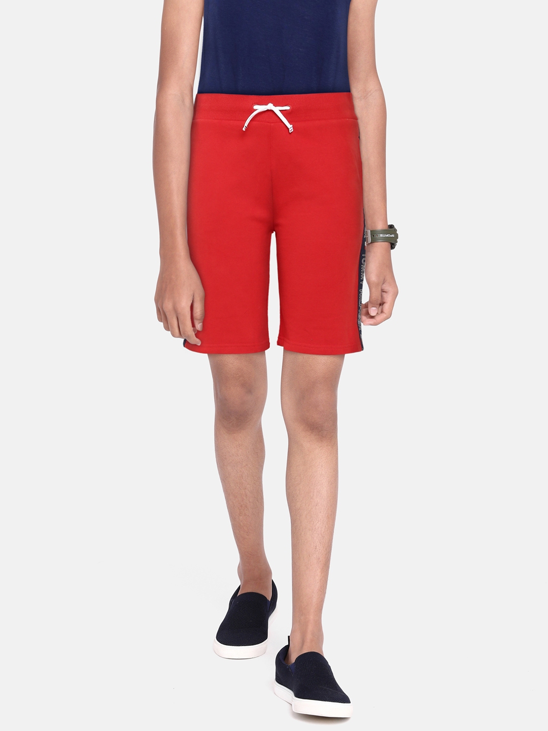 Buy Tommy Hilfiger Boys Red Pure Cotton Regular Tape Shorts