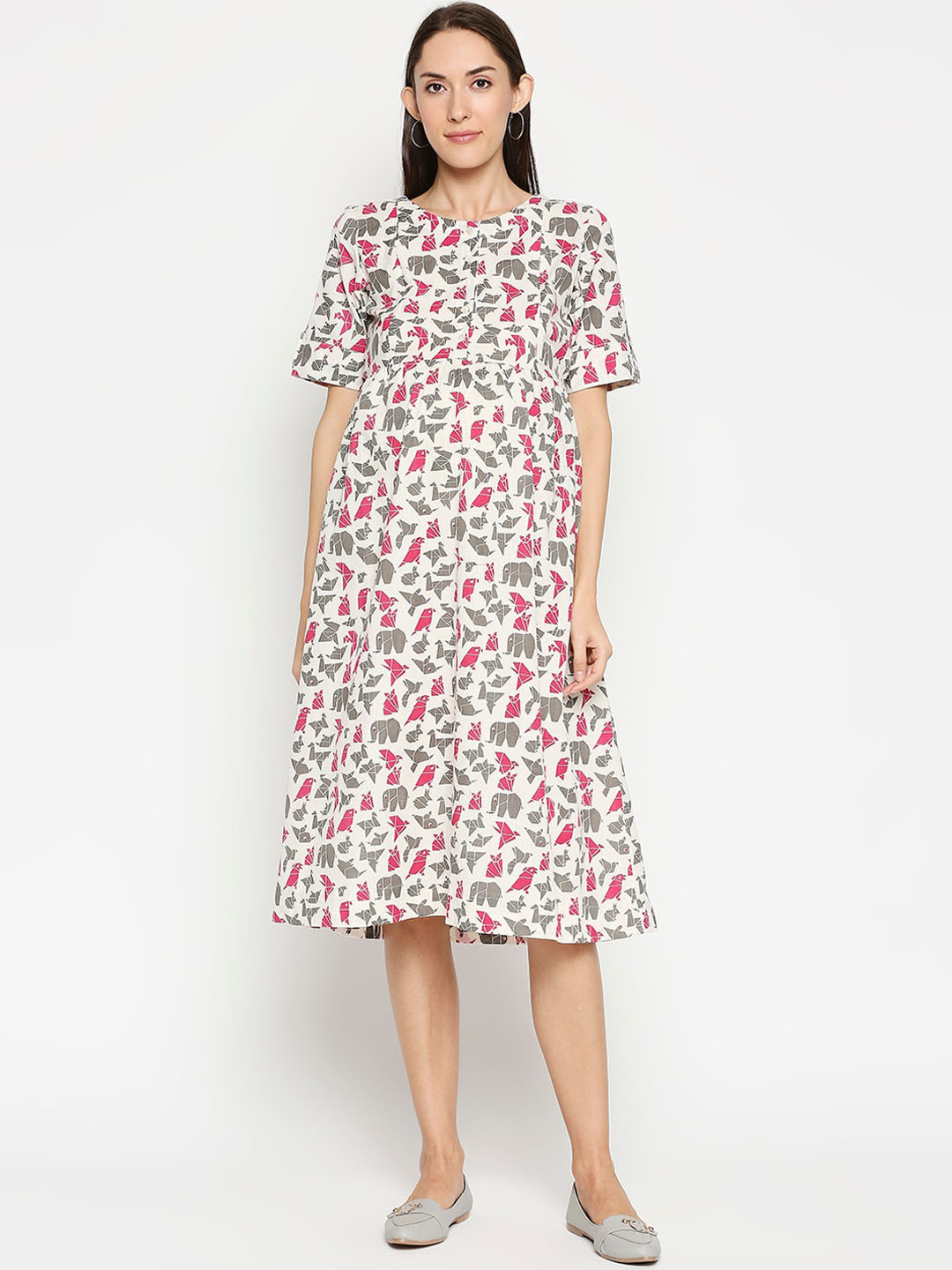 AV2 Grey Floral Printed Maternity Midi Dress