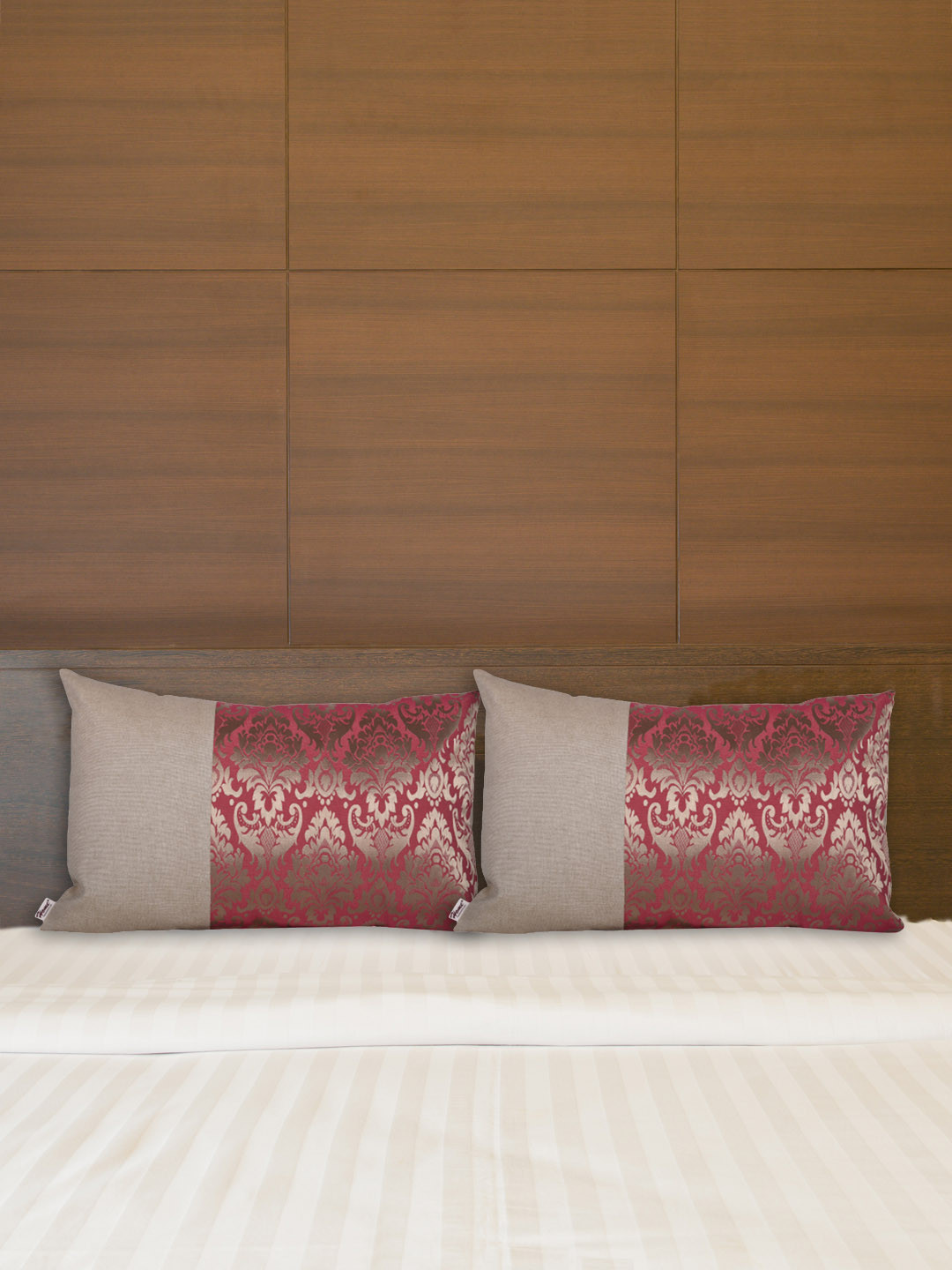 Home Pack Of 2 Pink & Cream-Colored Jacquard Cotton Pillow Covers