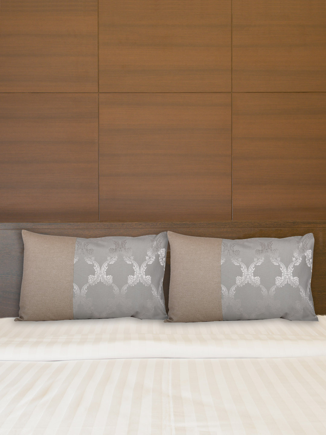 Home Pack Of 2 Silver-Colored & Cream-Colored Jacquard Cotton Pillow Covers