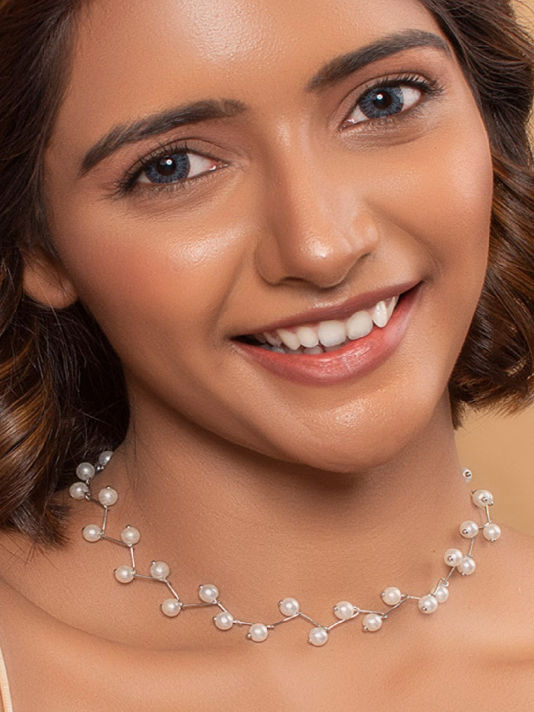 ToniQ Woman Silver-Toned & White Silver-Plated Necklace