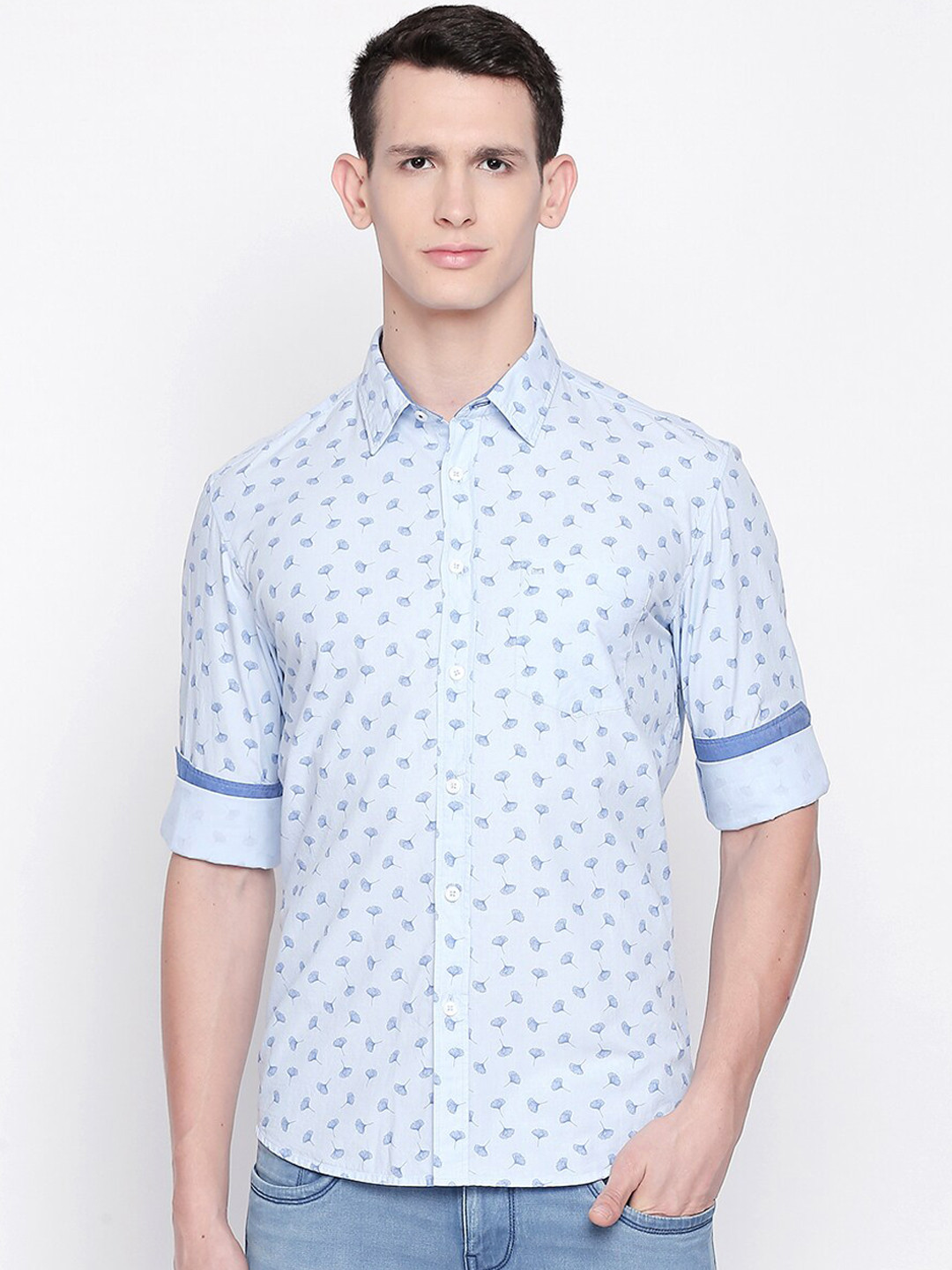 Basics Men Blue Slim Fit Printed Casual Shirt