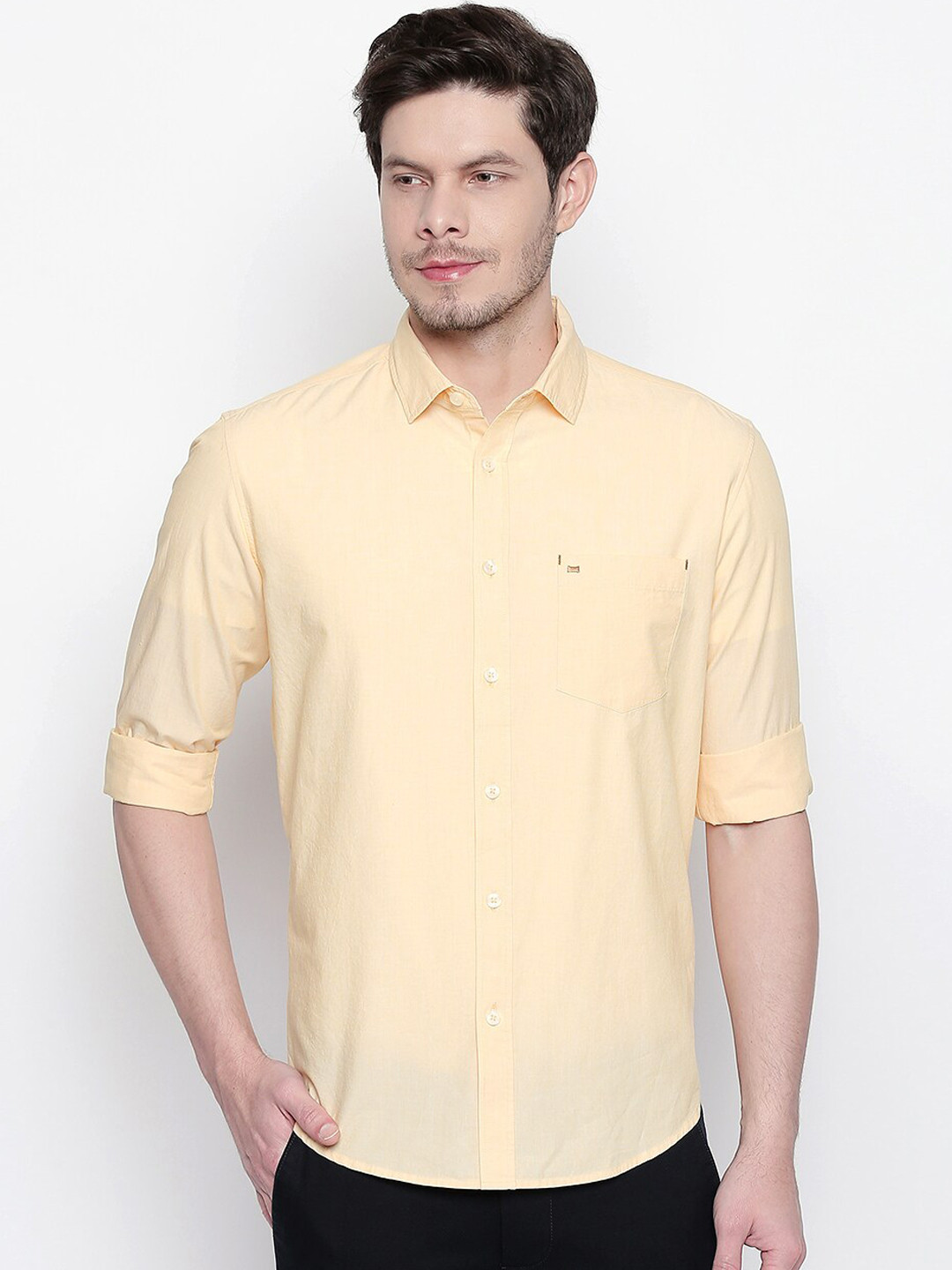 Basics Men Yellow Slim Fit Casual Shirt