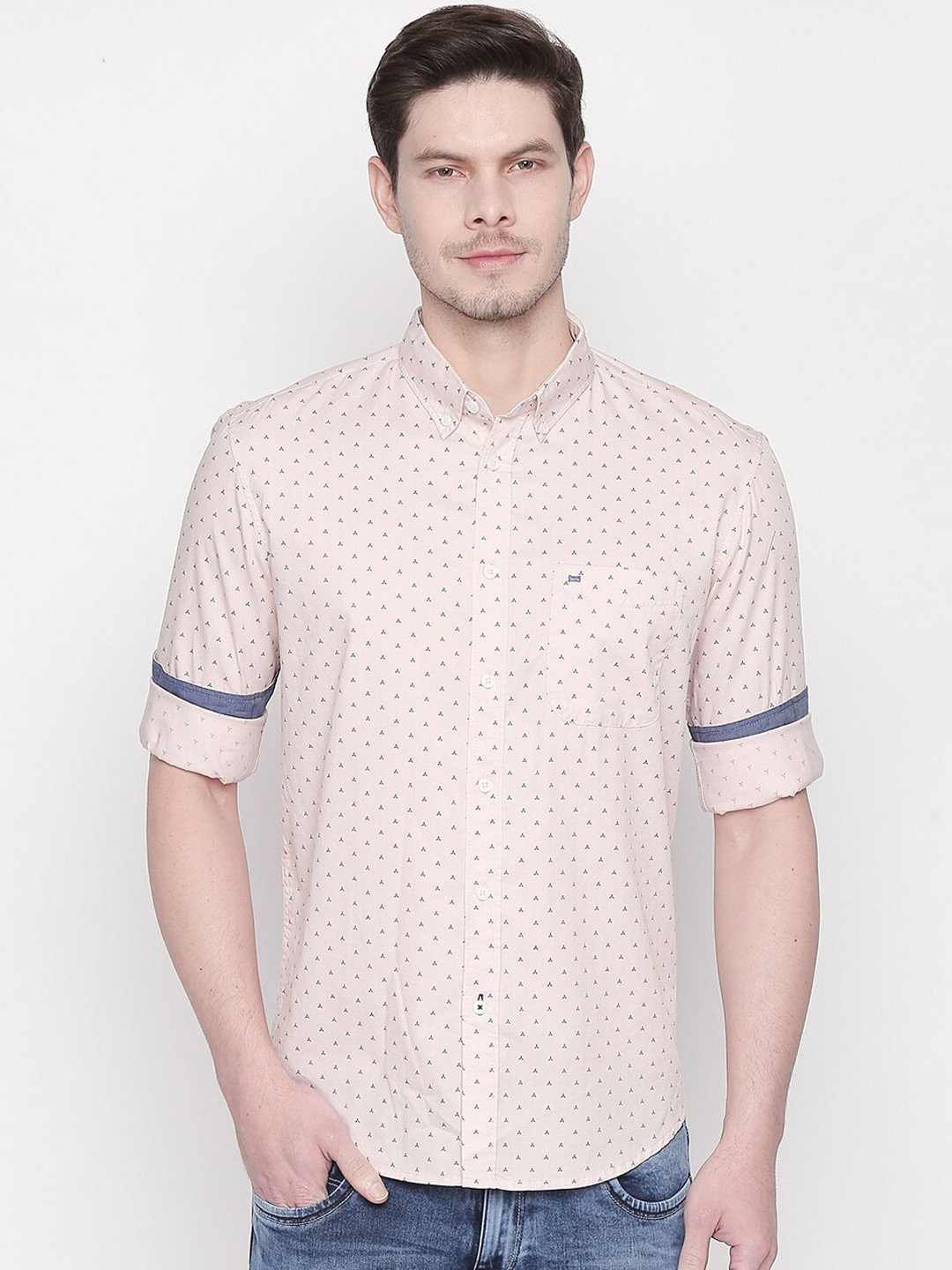 Basics Men Orange Slim Fit Printed Casual Shirt