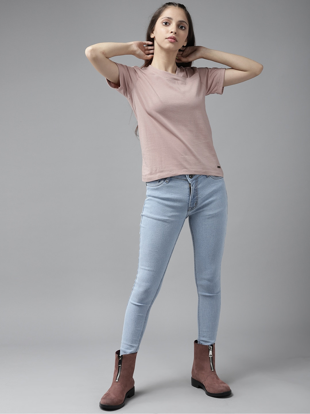 UTH by Roadster Girls Dusty Pink Pure Cotton Solid T-shirt