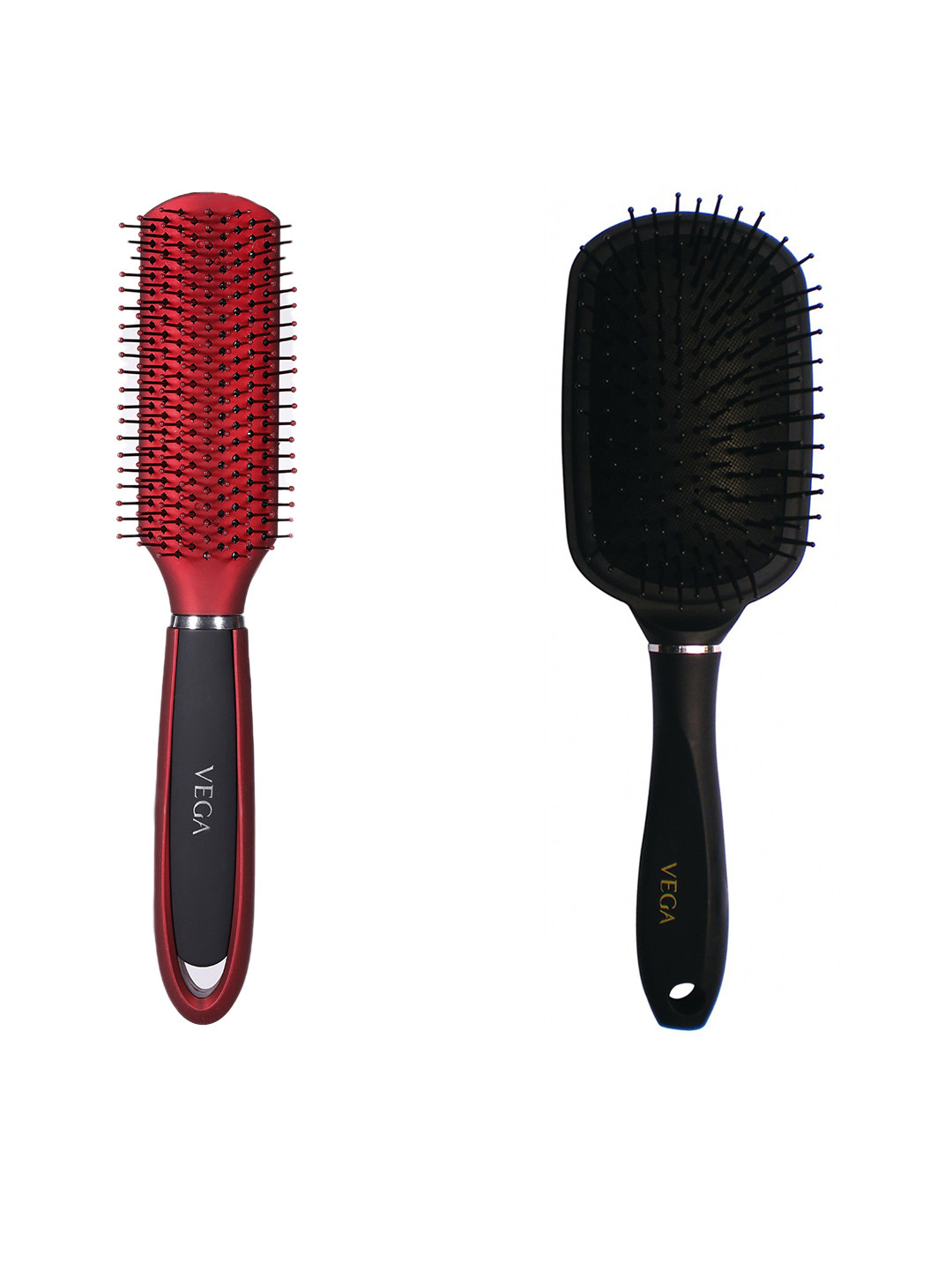 VEGA Black Premium Collection Paddle Hair Brush & Red & Black Flat Brush -E9-FB