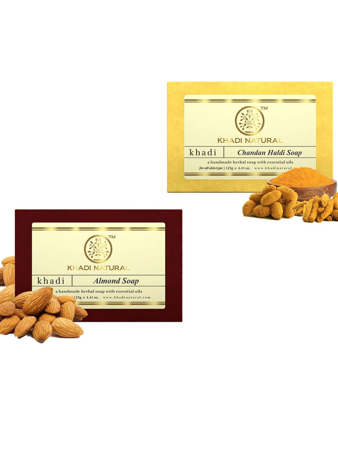 Khadi Natural Handmade Ayurvedic Set of Chandan Haldi & Almond Soaps
