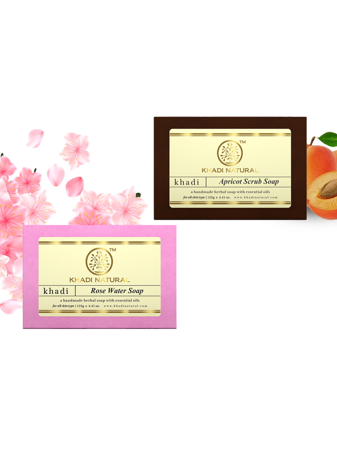Khadi Natural Set of Apricot Scrub & Rosewater Handmade Herbal Soaps
