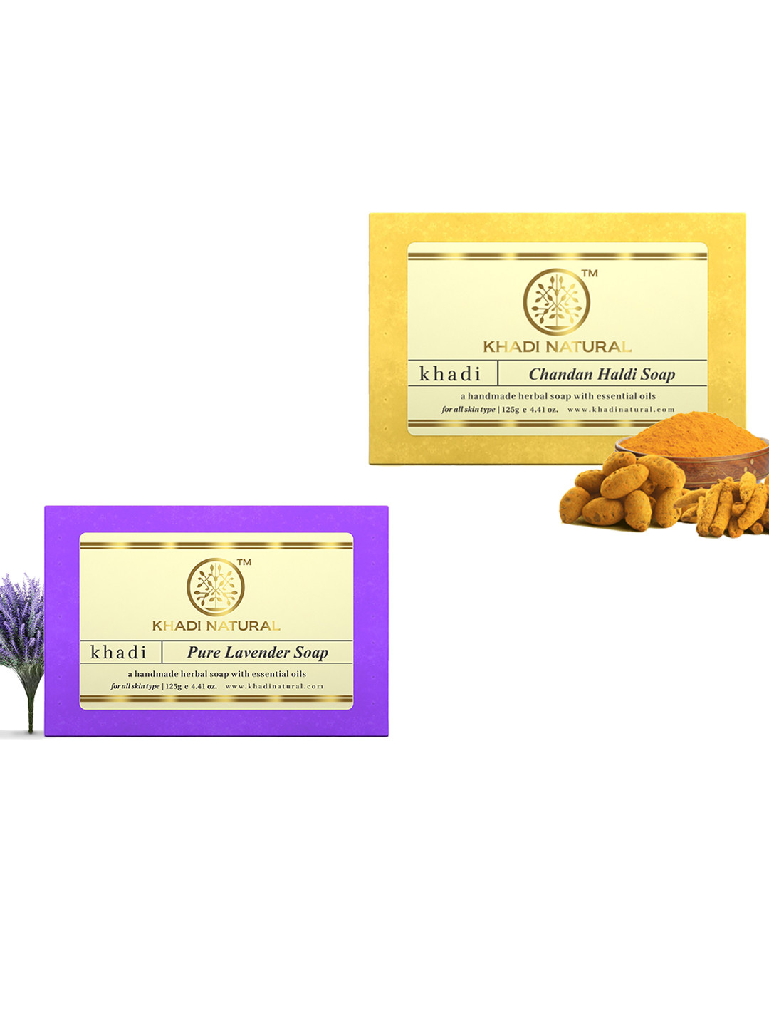 Khadi Natural Set of Pure Lavender & Chandan Haldi Handmade Herbal Soaps