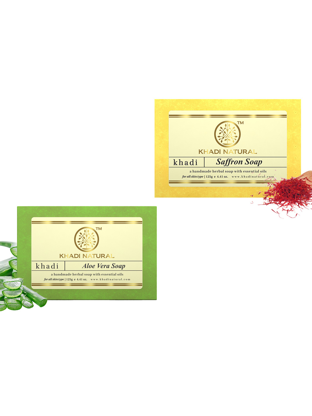 Khadi Natural Set of Aloe Vera & Saffron Handmade Herbal Soaps
