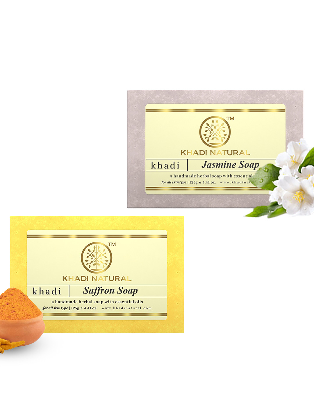 Khadi Natural Set of Saffron & Jasmine Handmade Herbal Soaps