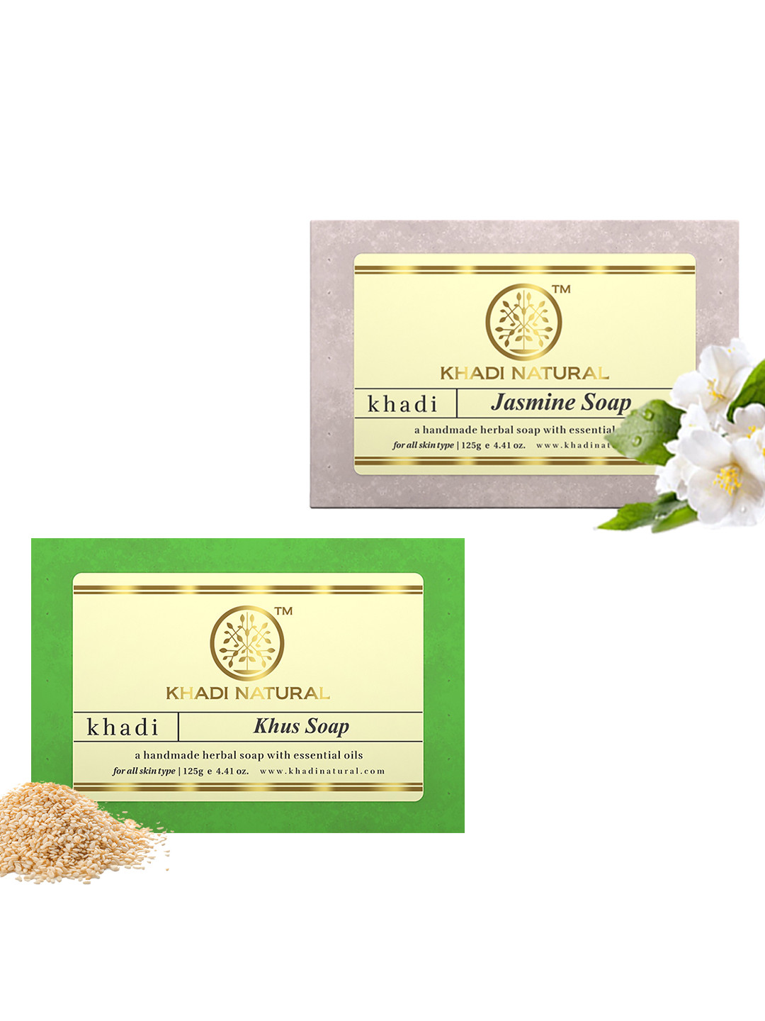 Khadi Natural Set of Jasmine & Khus Handmade Herbal Soaps