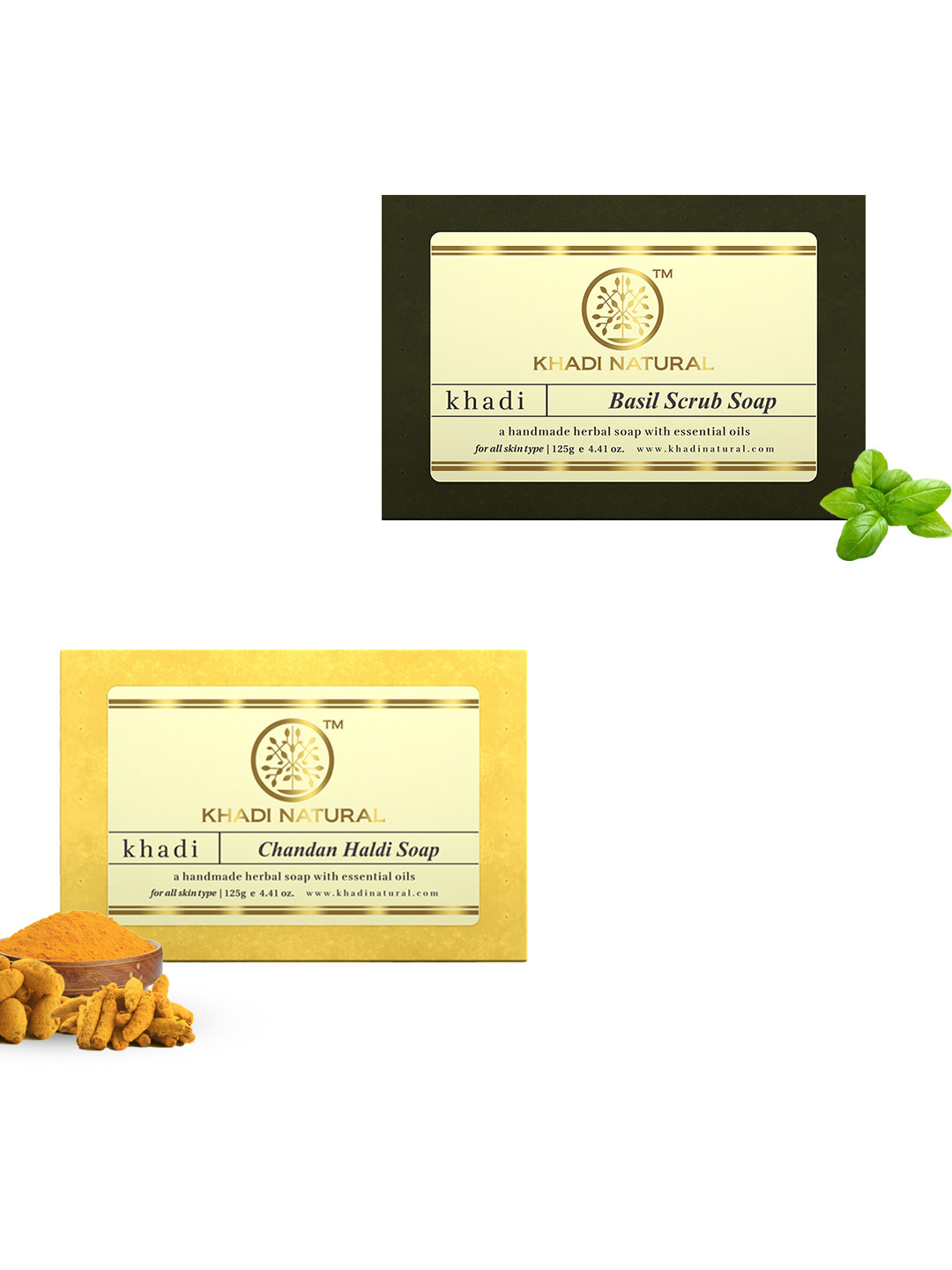 Khadi Natural Set of Chandan Haldi & Basil Scrub Handmade Herbal Soaps