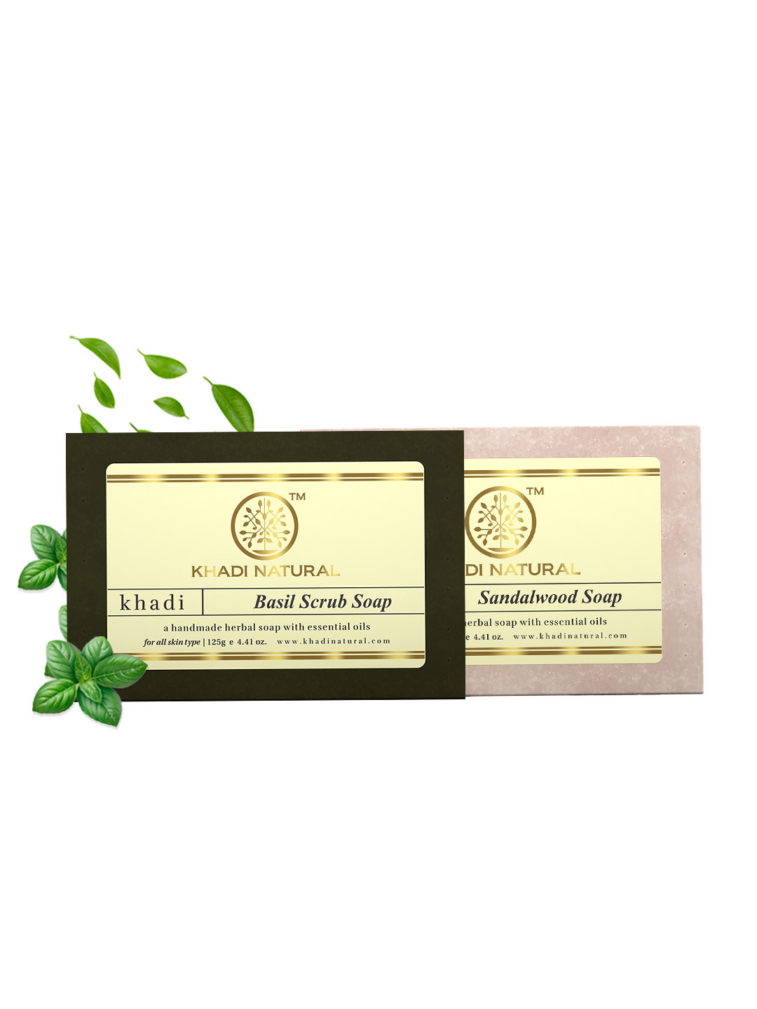 Khadi Natural Set of Sandalwood & Basil Scrub Handmade Herbal Soaps
