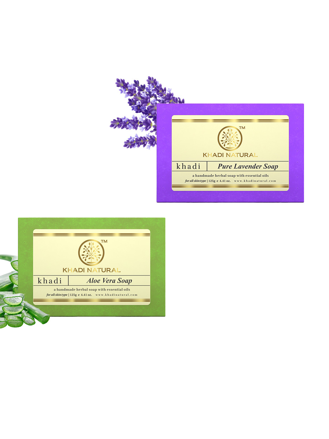Khadi Natural Set of Pure Lavender & Aloe Vera Handmade Herbal Soaps