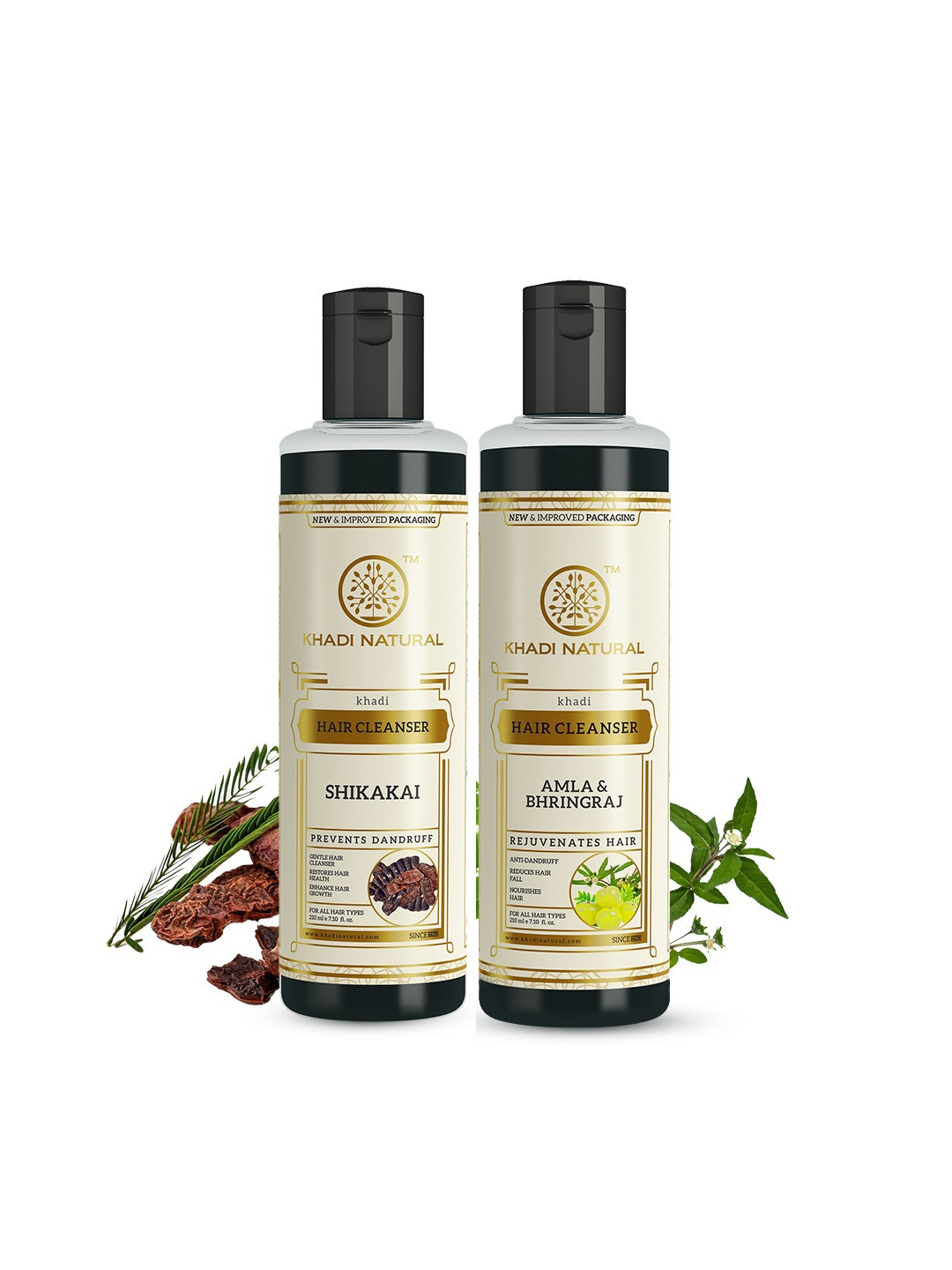 Khadi Natural Set of 2 Shikakai + Amla & Bhringraj Hair Shampoo Combo - 420ml