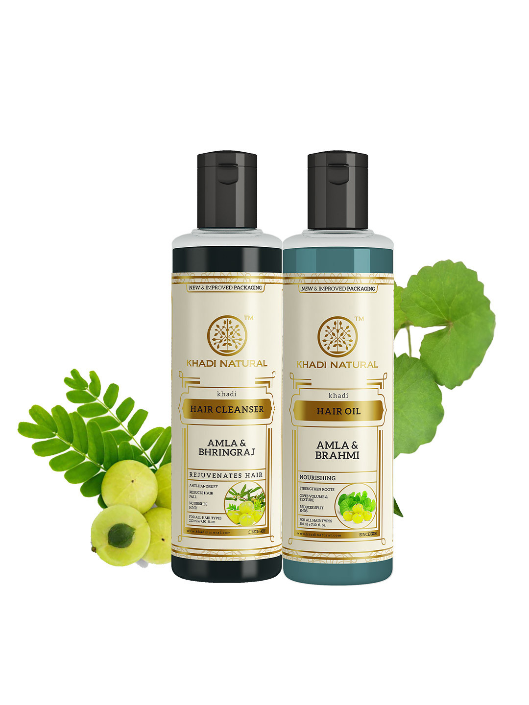 Khadi Natural Amla & Bhringraj Shampoo + Amla & Brahmi Hair Oil Combo - 420ml