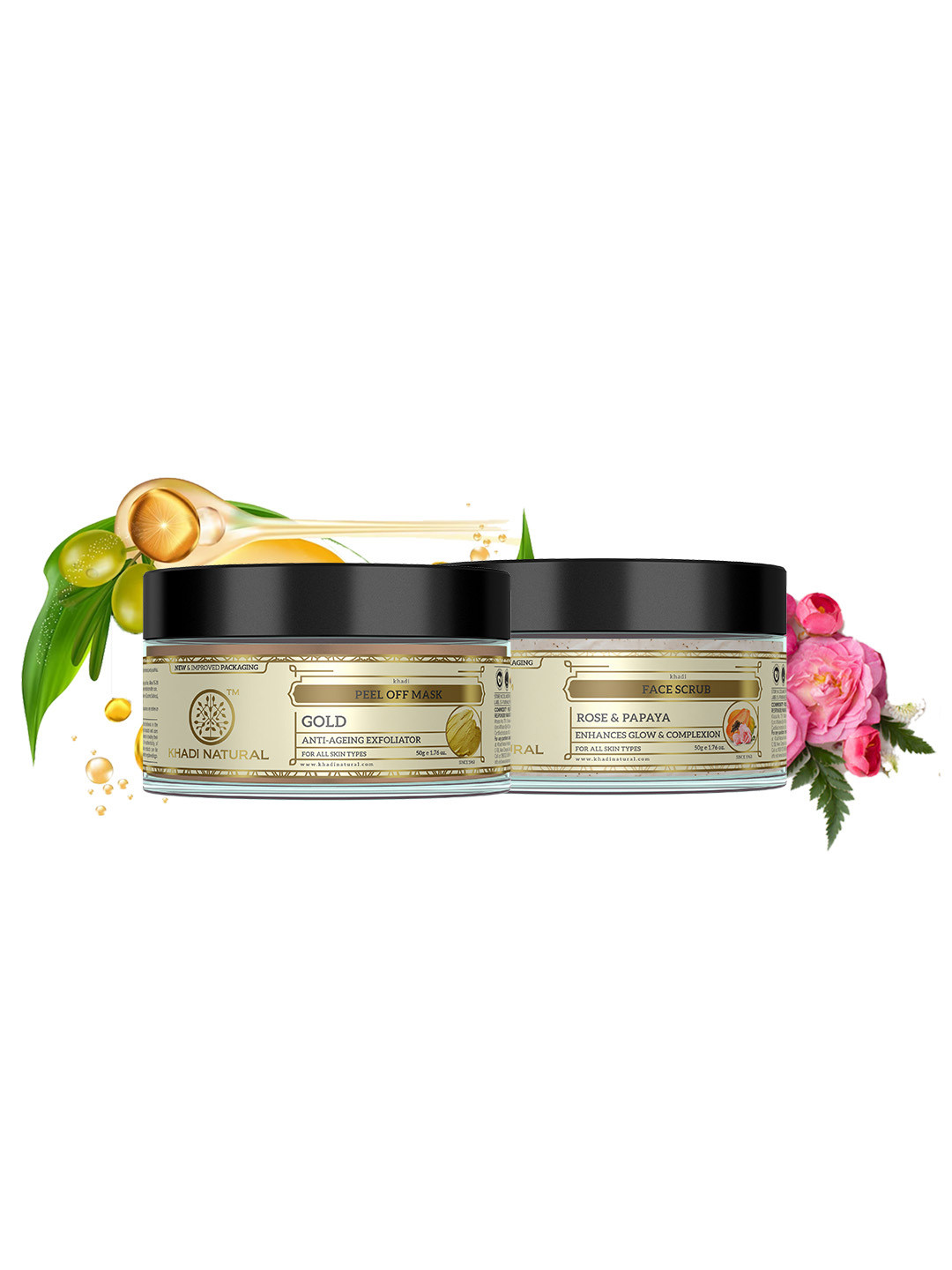 Khadi Natural Gold Peel Off Mask + Rose & Papaya Face Scrub Combo - 100g