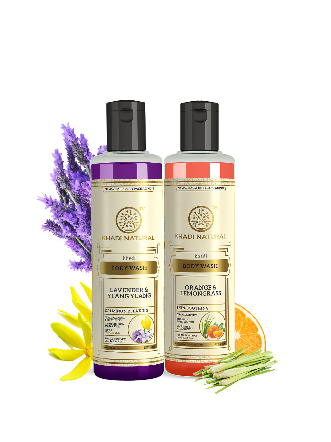 Khadi Natural Orange & Lemongrass + Lavender & Ylang Ylang Body Wash Combo - 420ml
