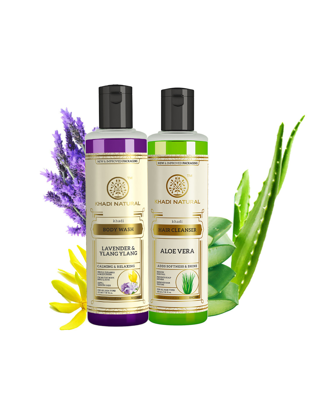 Khadi Natural Aloevera Hair Shampoo + Lavender & Ylang Ylang Body Wash Combo - 420ml