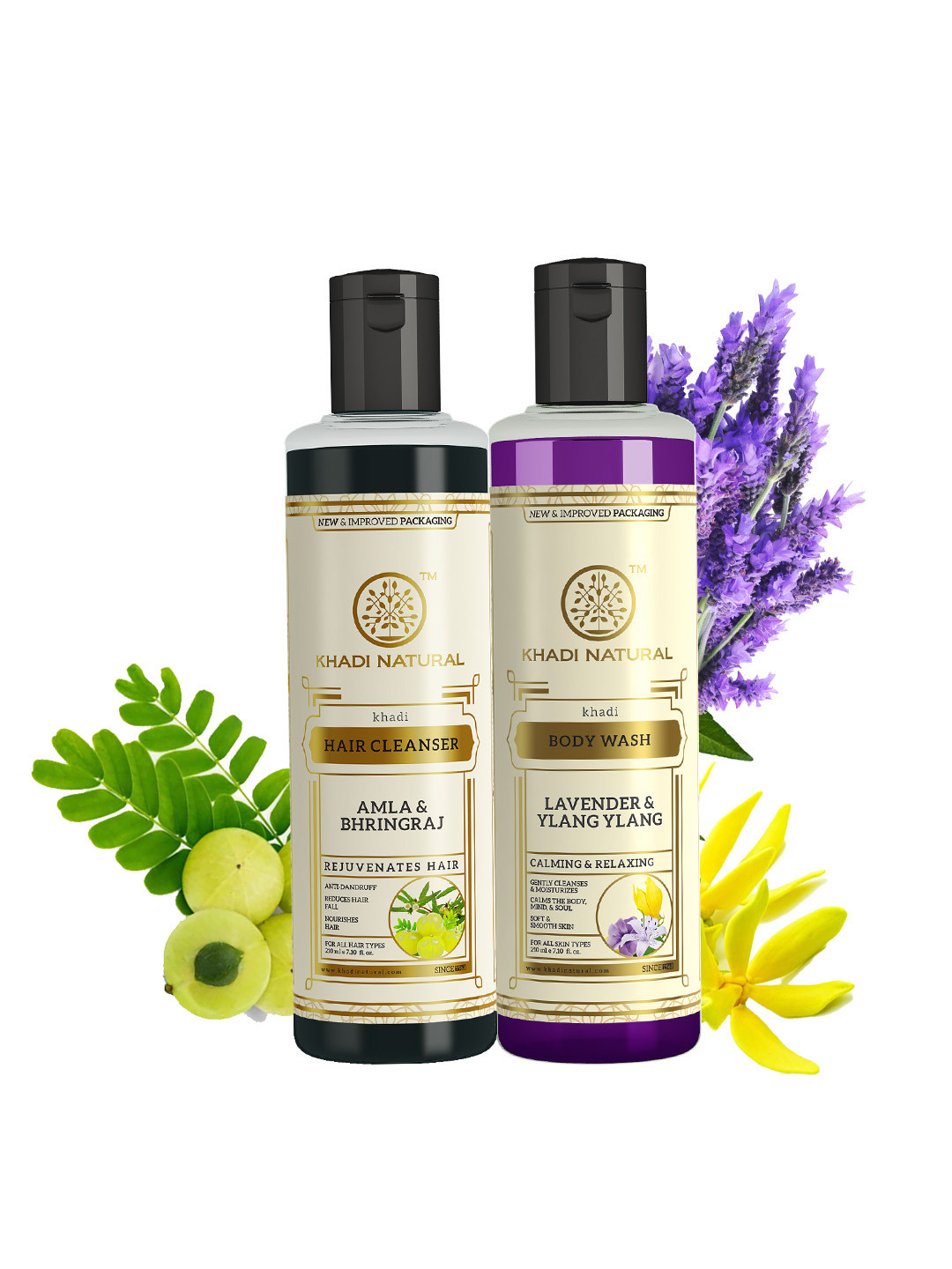 Khadi Natural Amla & Bhringraj Shampoo + Lavender & Ylang Ylang Body Wash Combo - 420ml