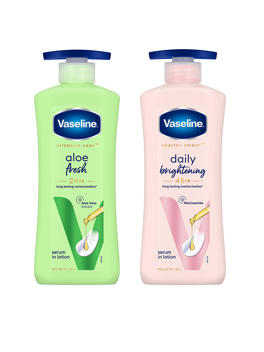 Vaseline 2Pcs Aloe Fresh & Daily Brightening Body Lotions - 400ml each