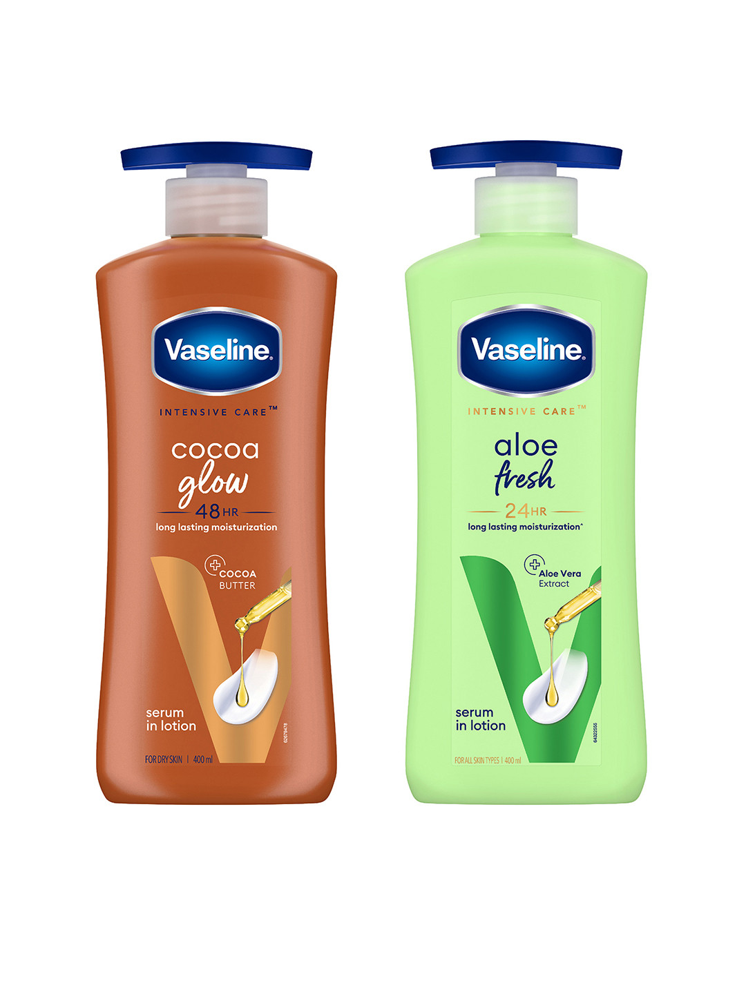 Vaseline 2Pcs Intensive Care Cocoa Glow & Aloe Fresh Body Lotions - 400ml each