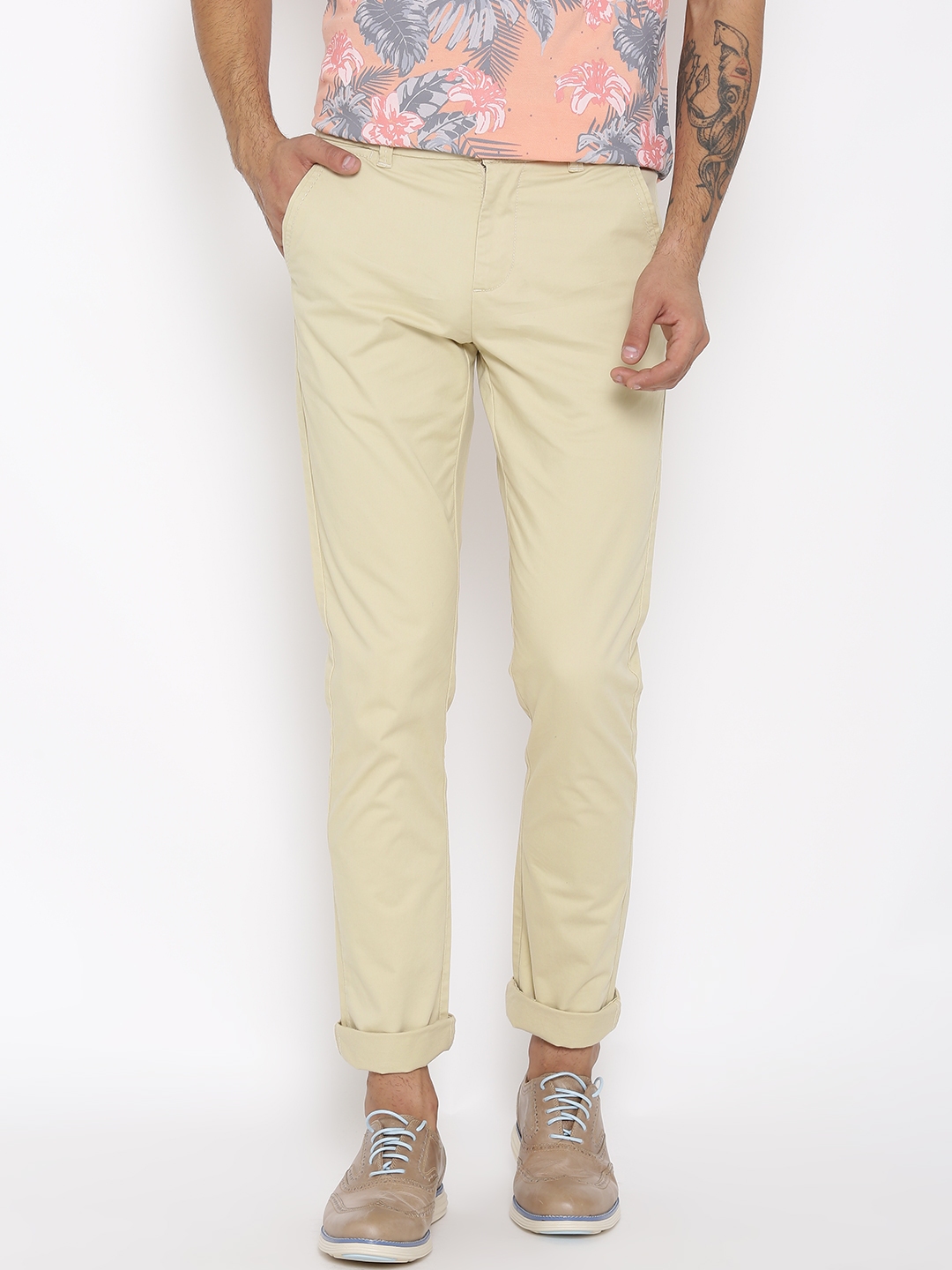 Buy United Colors Of Benetton Men Cream Coloured Solid Slim Fit Chino  Trousers  Trousers for Men 1506512  Myntra