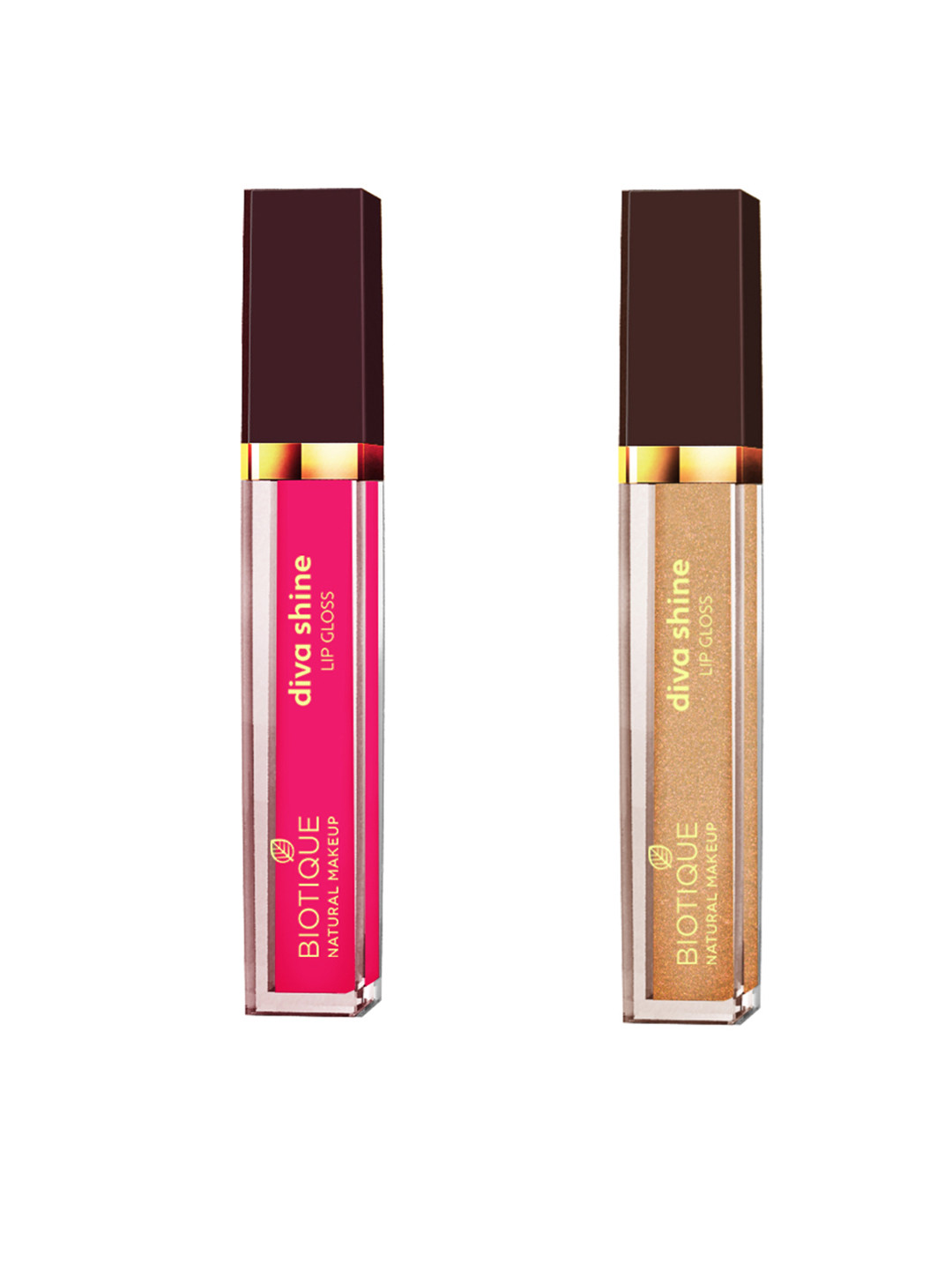 BIOTIQUE NATURAL MAKEUP Set of 2 Diva Shine Lip Gloss-Pink Lagoon P109 & Pot of Gold G101