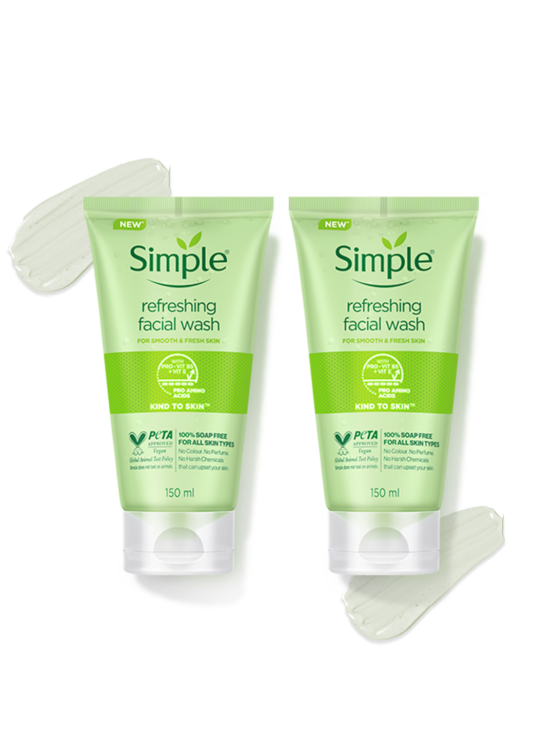 Simple Set of 2 Kind to Skin Soap-Free Refreshing Facial Washes