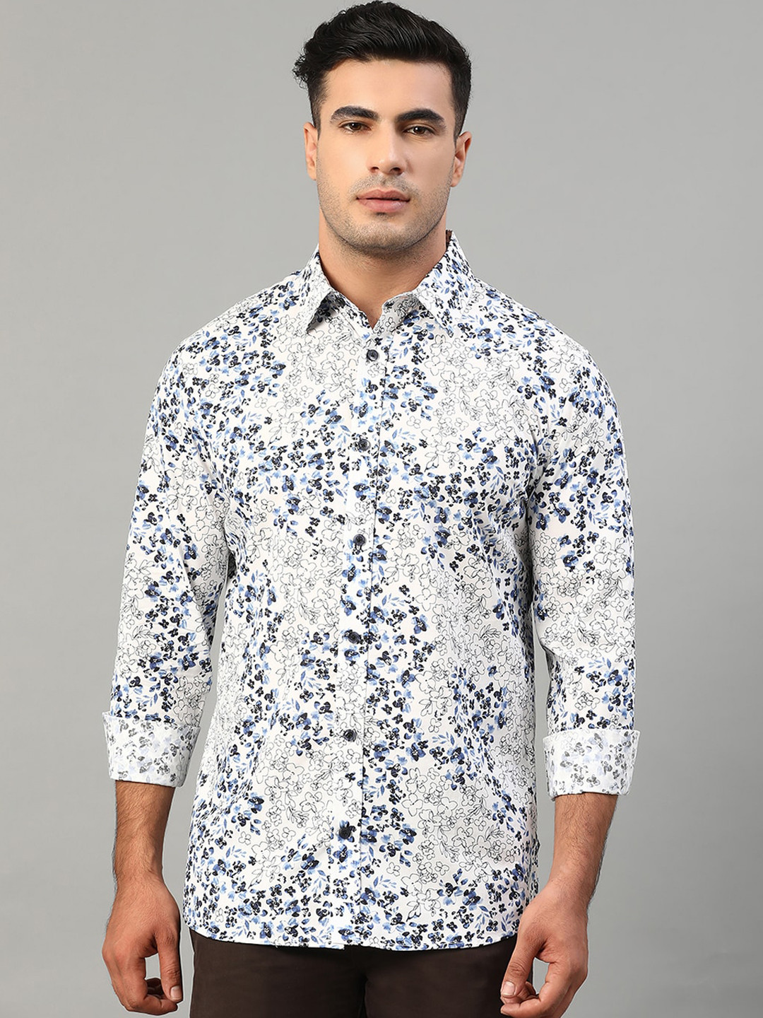 Matinique Men White Slim Fit Floral Printed Cotton Casual Shirt