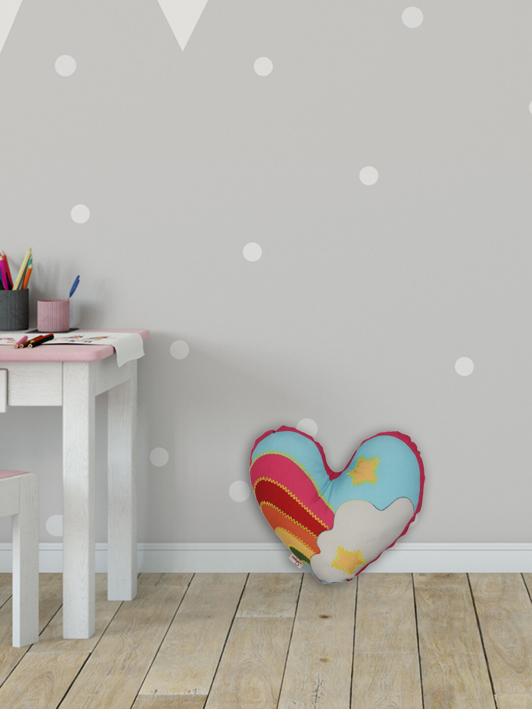 Sivya Blue & Grey Rainbow Heart Printed Stuffed Cushion