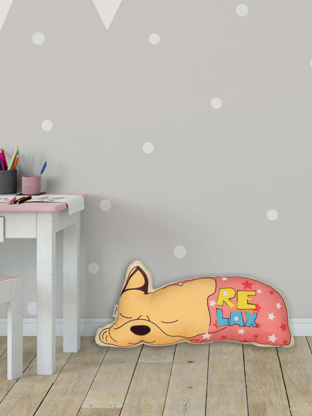 Sivya Yellow & Pink Chill Dog Printed Stuffed Cushion