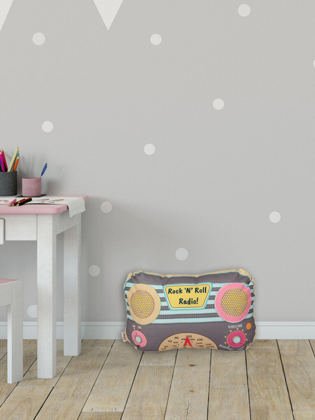 Sivya Grey & Yellow Rock & Roll Printed Stuffed Cushion