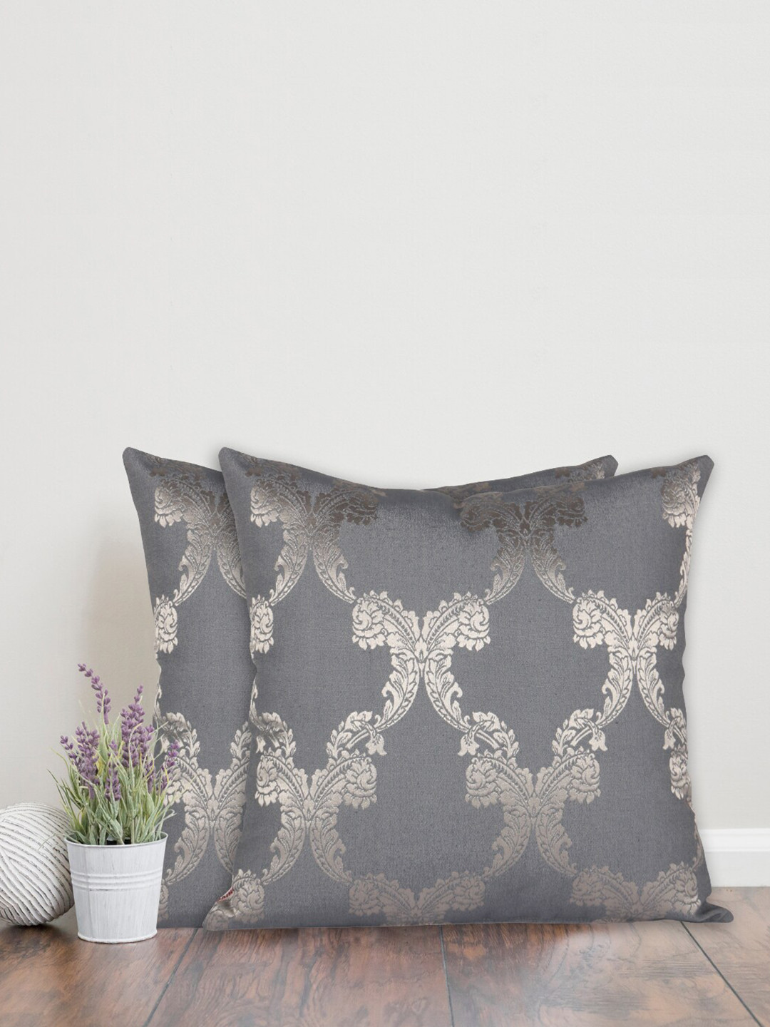 Home Blue & Silver-Toned Set of 2 Ethnic Motifs Square Cushion Covers