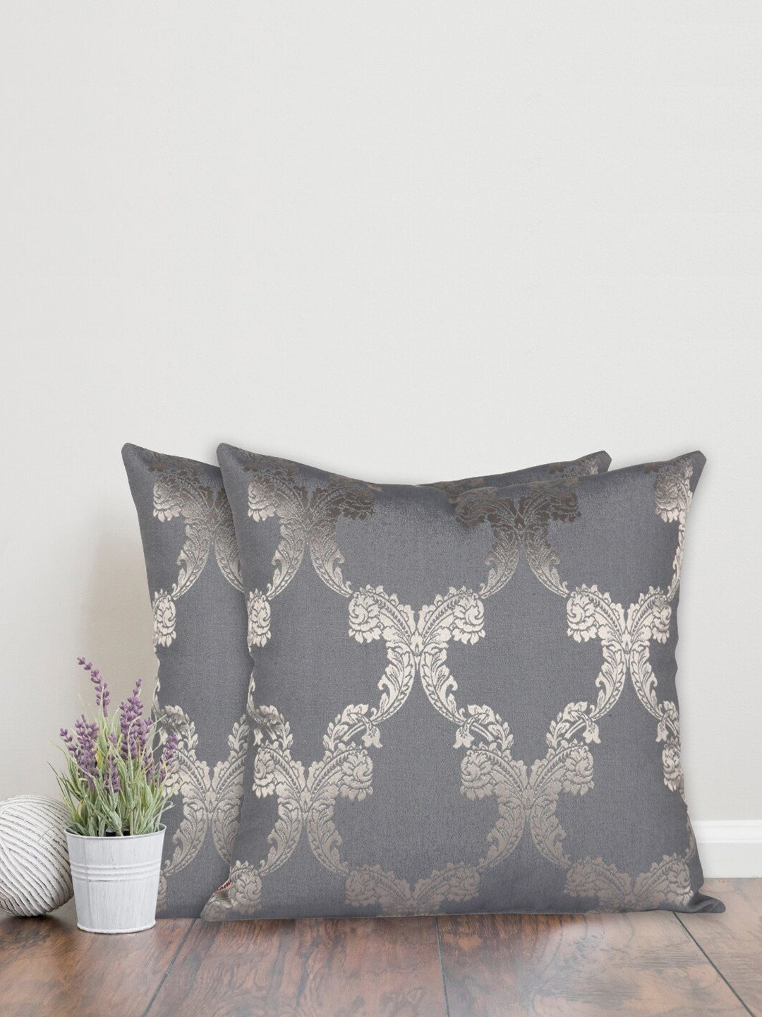 Home The best Ethnic Motifs Polyester Silk 2 Pcs Embellished Cushion Covers -24x24In