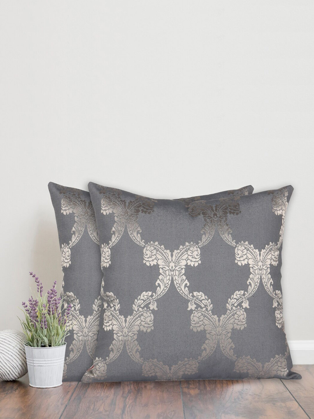 Home Blue & Silver Set of 2 Ethnic Motifs Square Cushion Covers