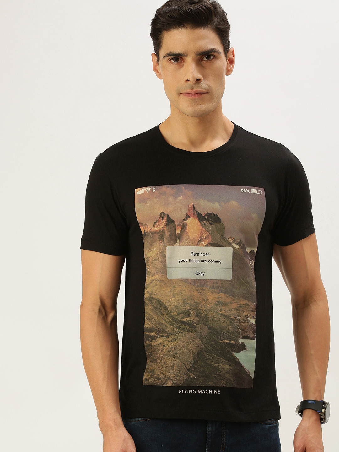 Flying Machine Men Black Graphic Printed T-shirt