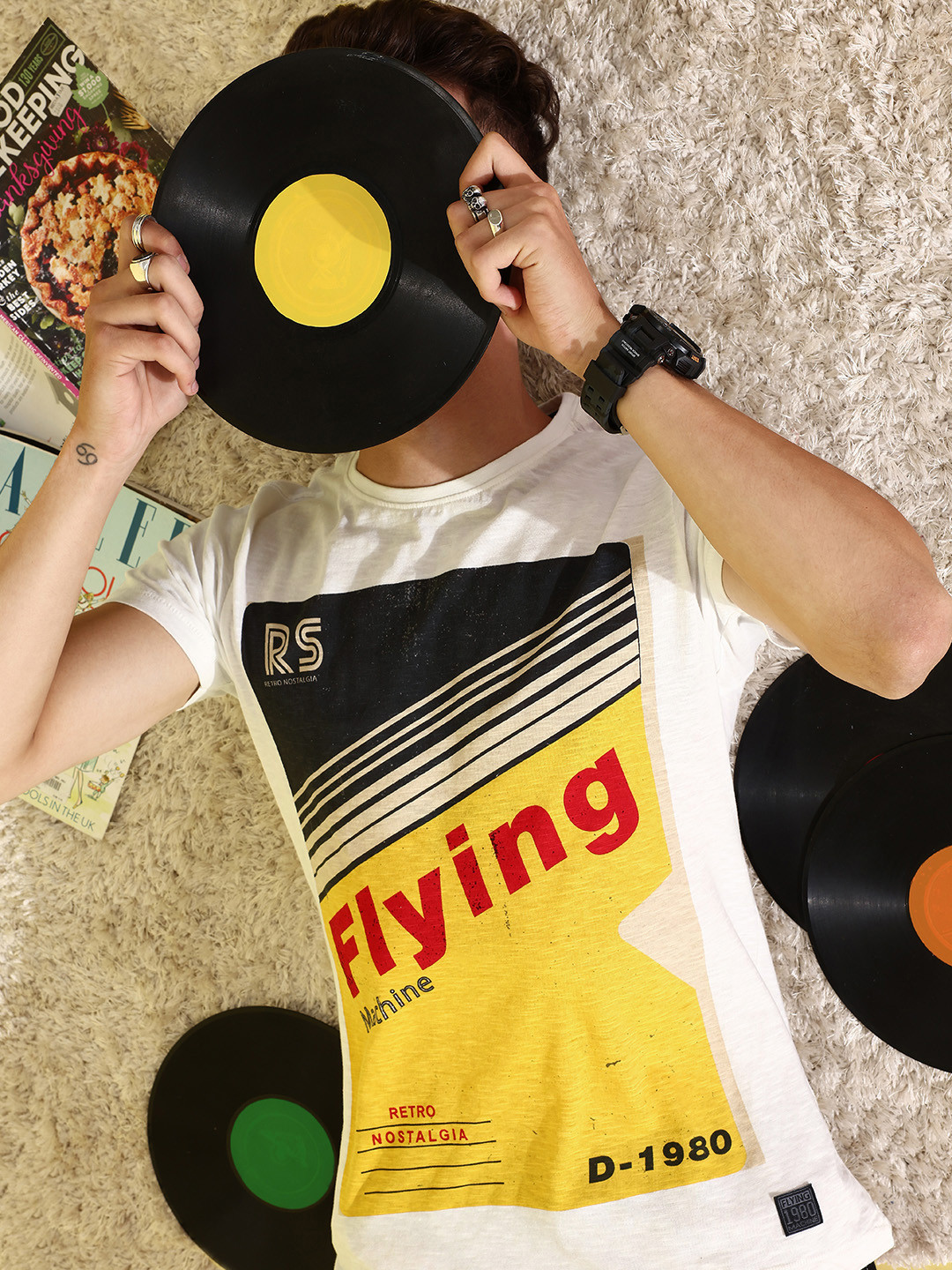 Flying Machine Men Dapper White Printed Photographic Tshirt