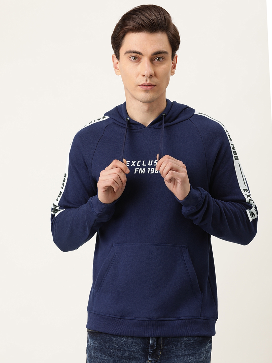 Buy Flying Machine Men Navy Blue Typography Printed Pure Cotton