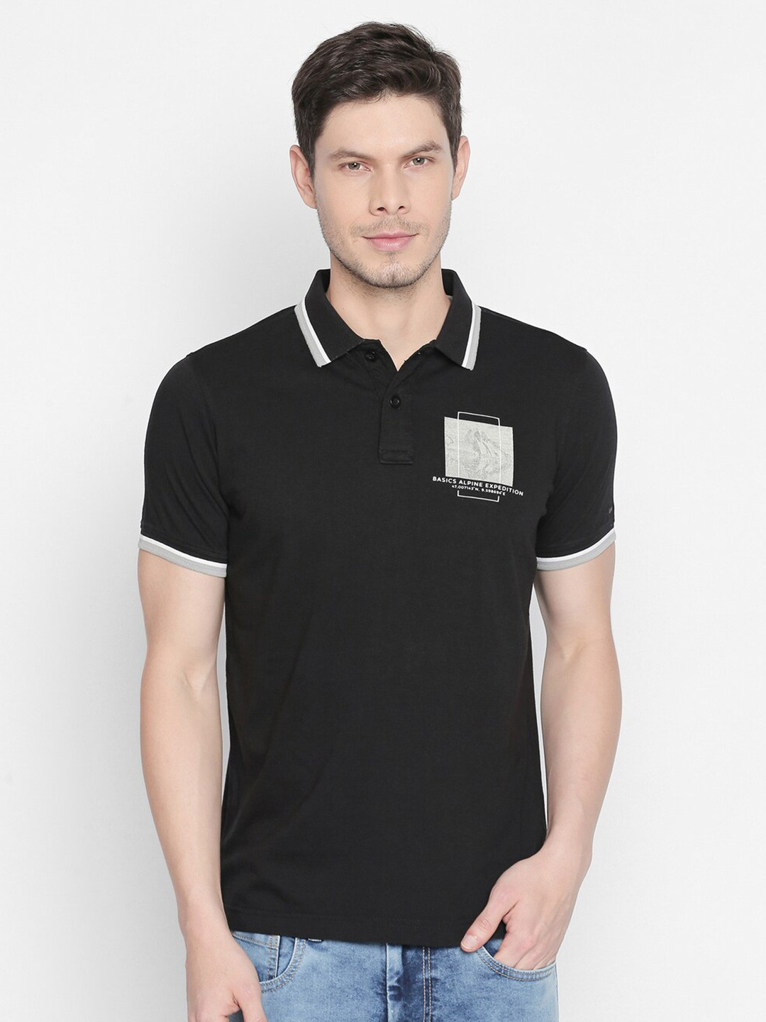 Basics Men Black Polo Collar Muscle Fit T-shirt