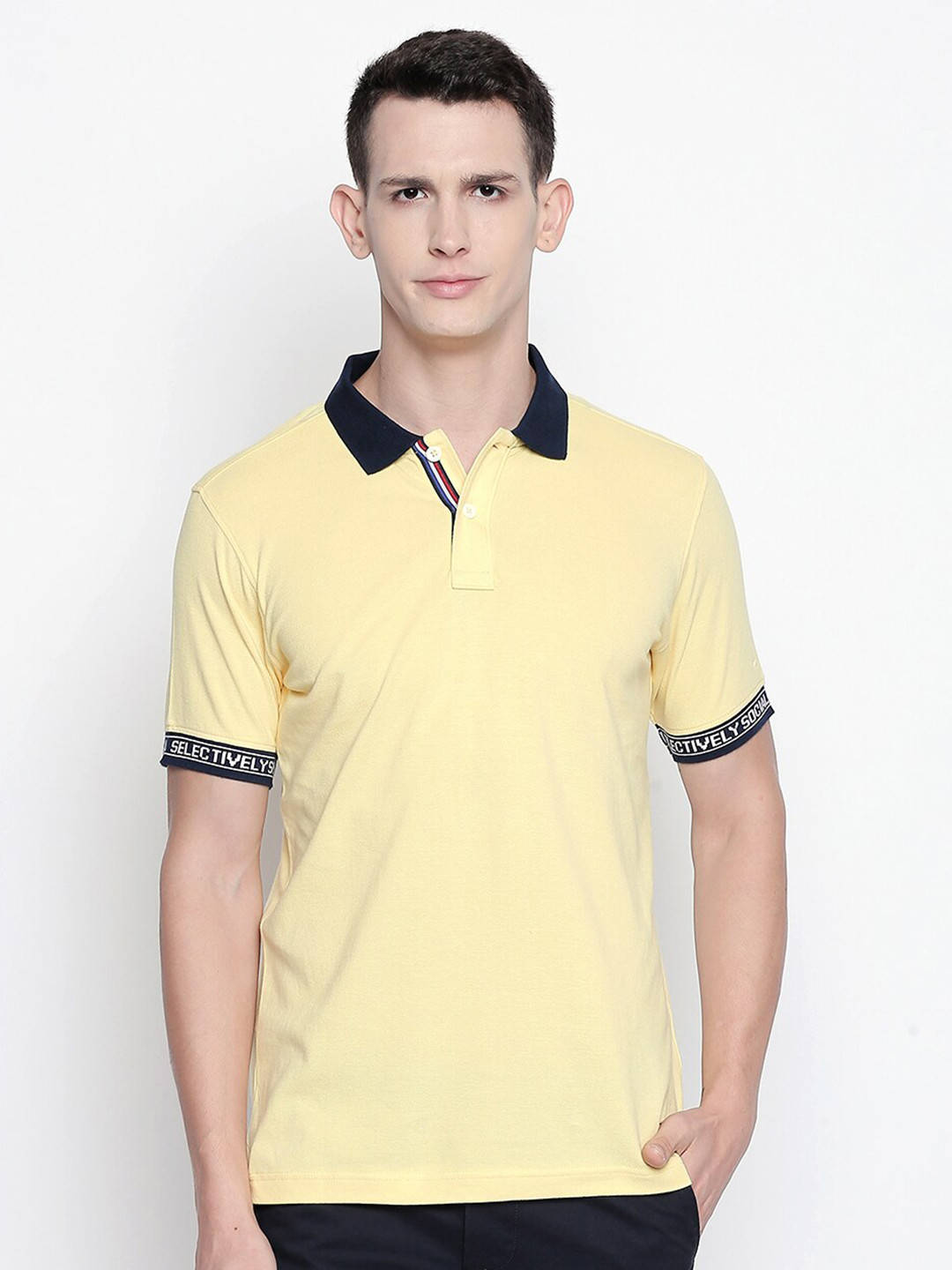 Basics Men Yellow Polo Collar Muscle Fit T-shirt