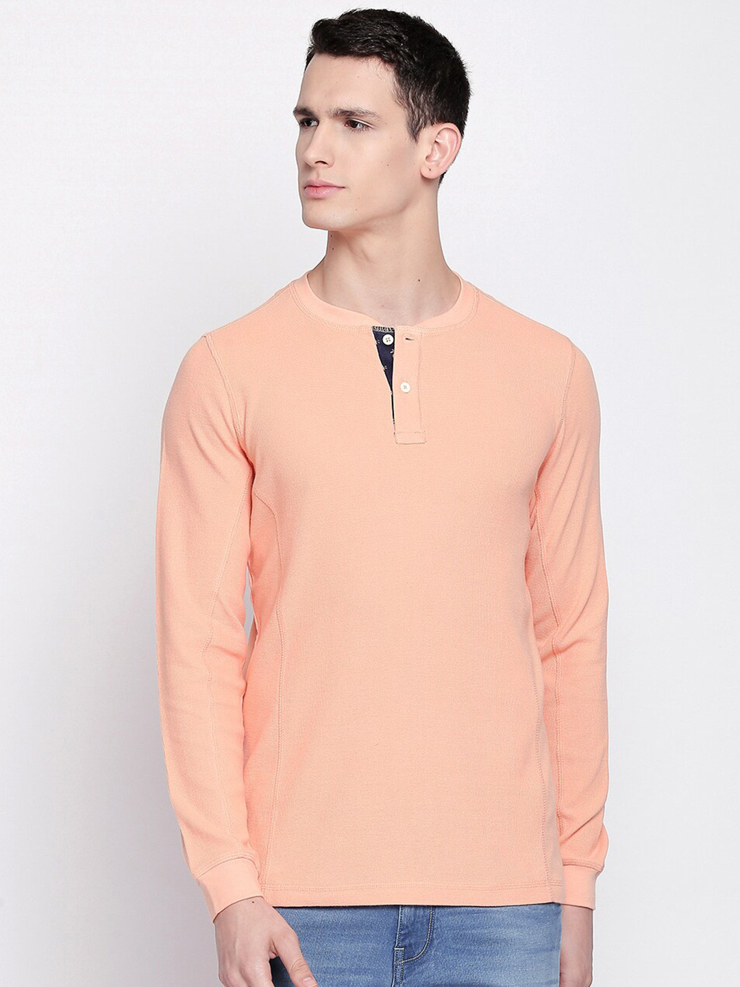 Basics Orange Muscle Fit Henley T Shirt