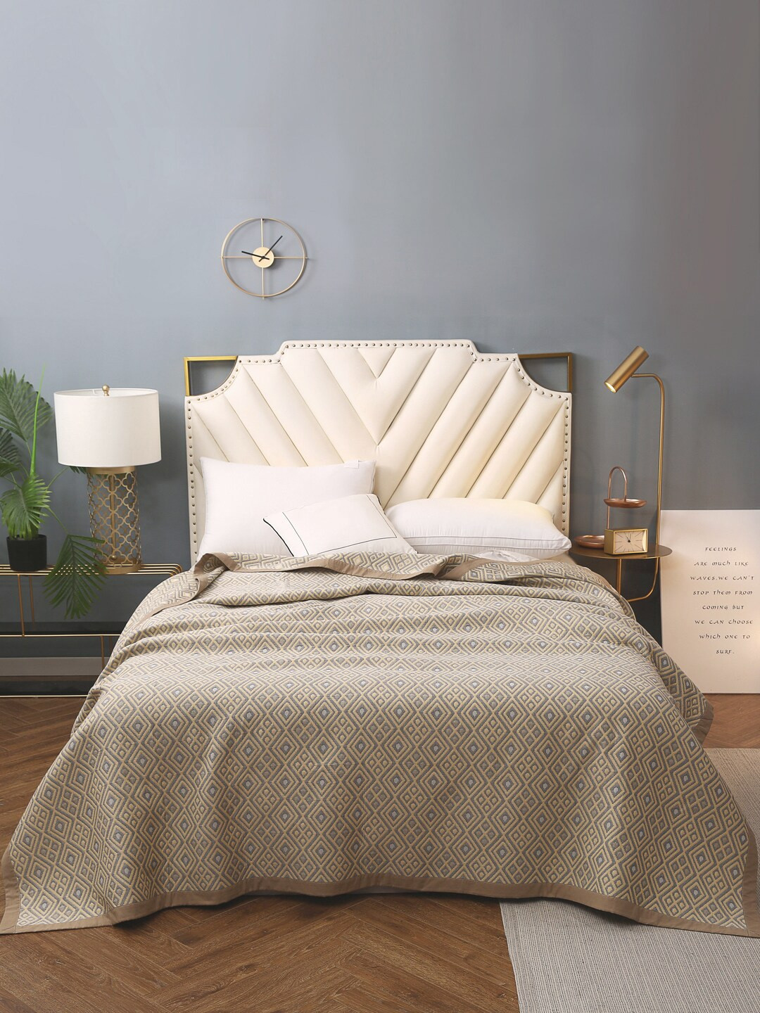 URBAN DREAM Yellow & Grey Geometric AC Room 210 GSM Double Bed Dohar